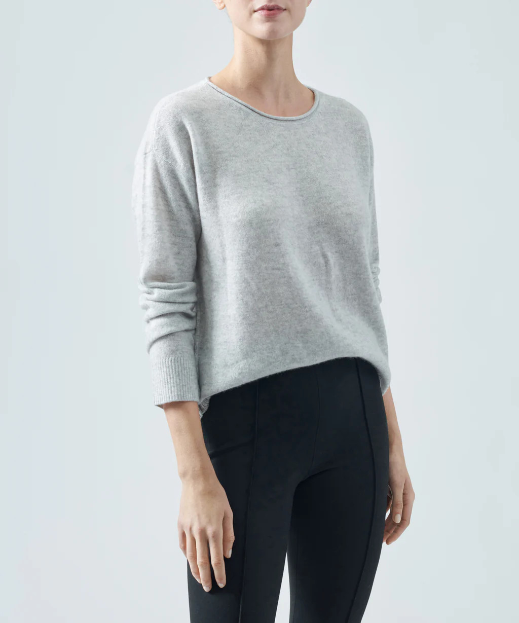 Recycled Cashmere Drop Shoulder Sweater - Heather Silver | ATM Collection