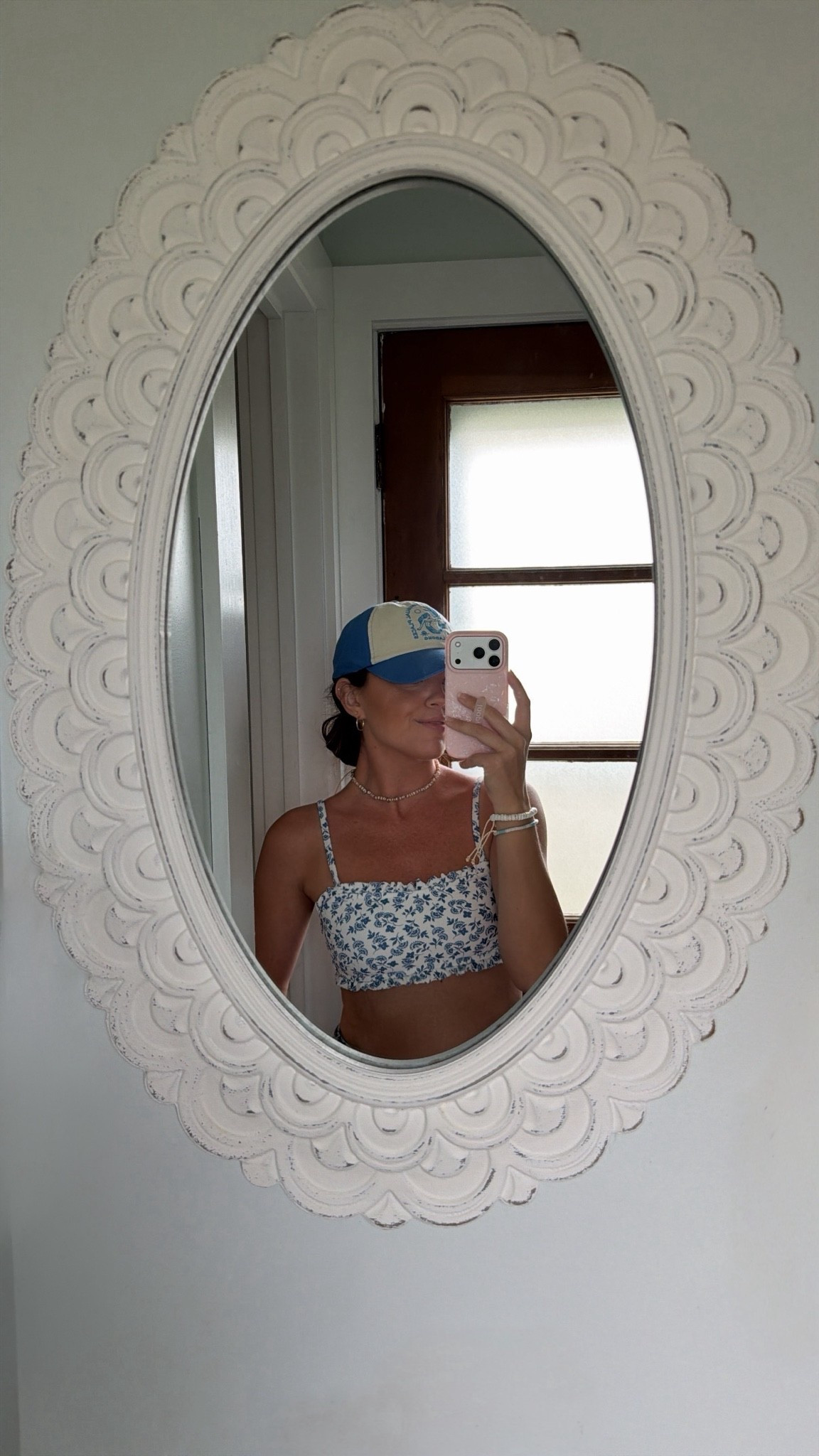 Bandeau bikini 
Blue and white floral swimsuit 
Vacation style

#LTKSwim #LTKootd #LTKTravel