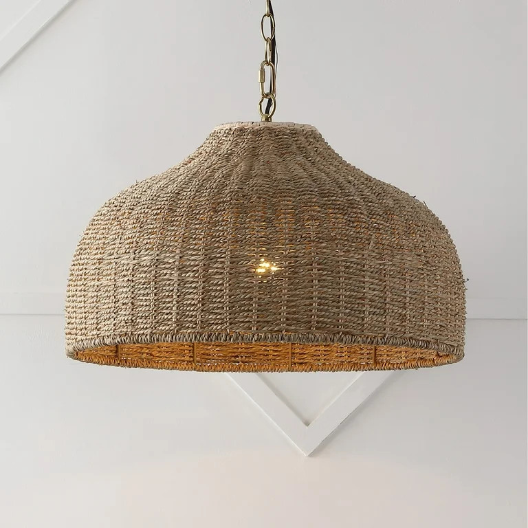 Eliza 20" 1-Light Coastal Bohemian Rattan/Iron Dome LED Pendant, Brown/Brass Gold - Walmart.com | Walmart (US)
