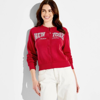 Women's The Devil Wears Prada New York Graphic Cardigan - Red XXS | Target