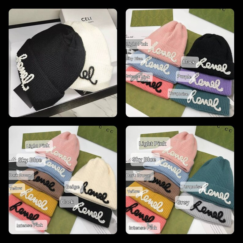 Hamdmade Pearl Letter applied Knitted winter Beanie Soft Elastic Cap Solid Sport Bonnet Winter Wa... | Etsy (US)