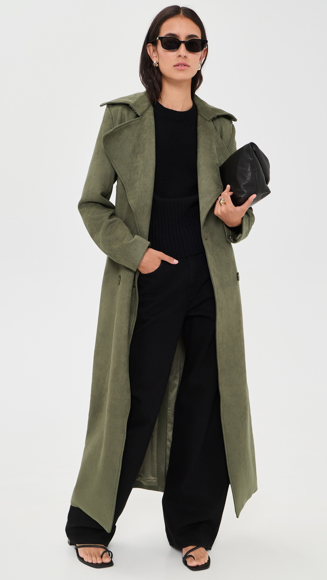 BARDOT Kira Faux Suede Trench Coat Khaki 10 | Shopbop