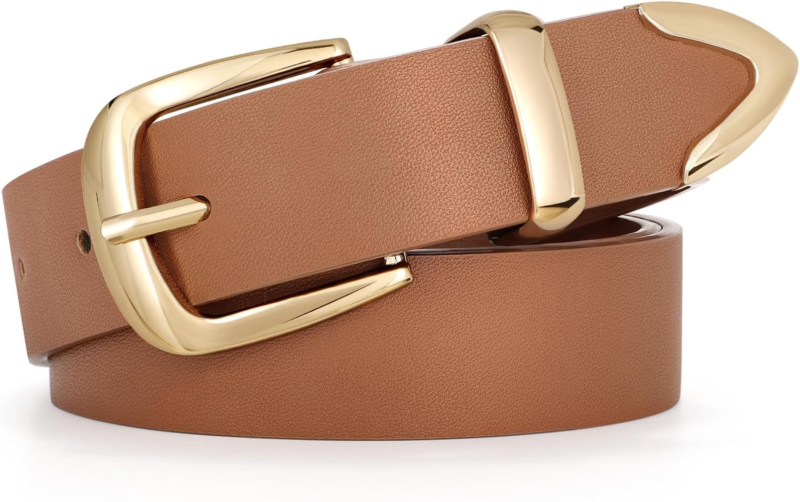 JASGOOD Women's Fashion Leather Belt Ladies Gold Buckle Leather Belt for Jeans Pants Dresses | Amazon (US)