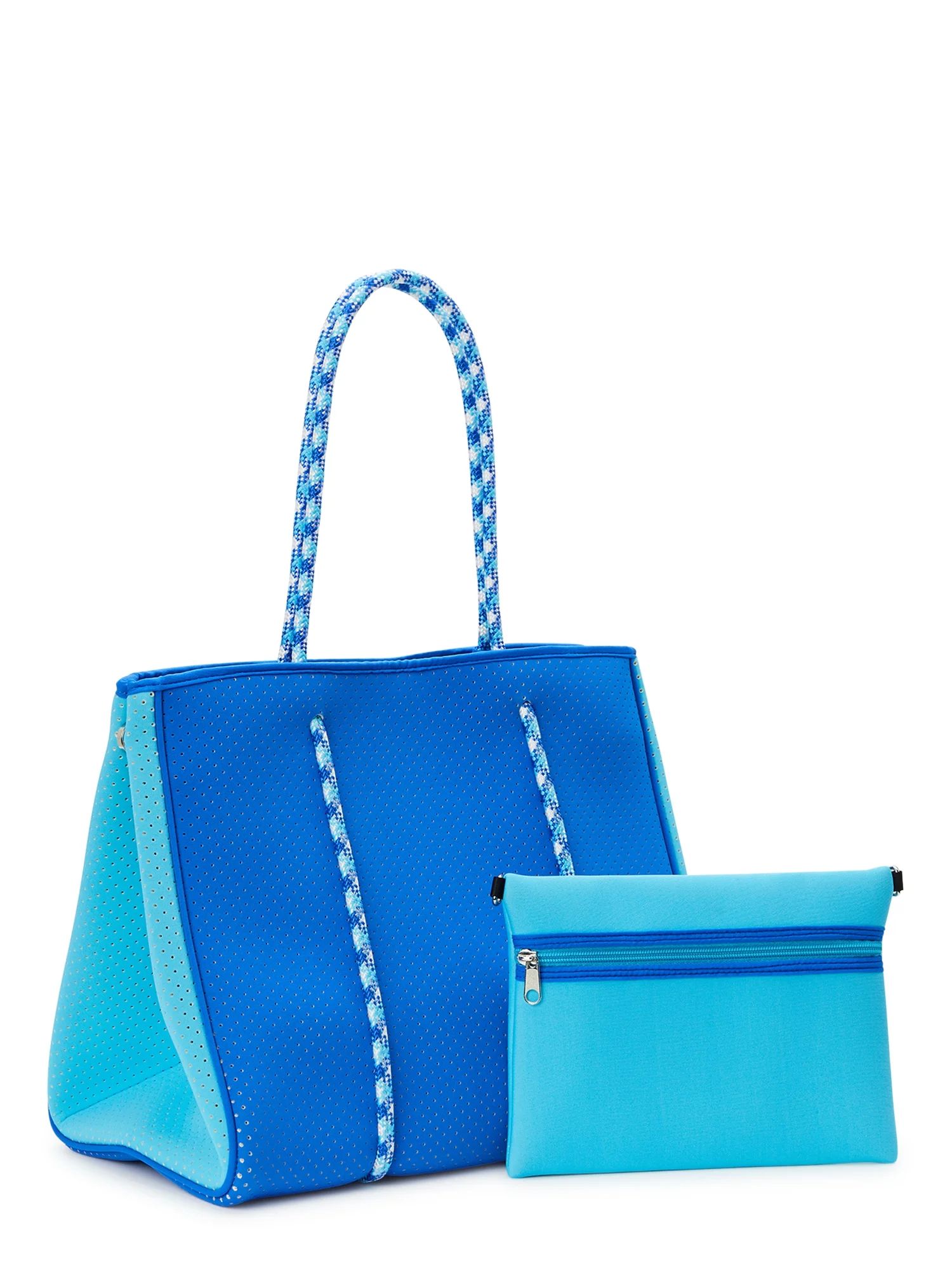 No Boundaries Women's 2-Piece Neoprene Beach Tote Handbag with Removable Zipper Pouch, Blue - Wal... | Walmart (US)