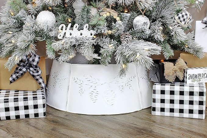 AuldHome Rustic White Tree Collar (Pine Embossed, Large), 29-Inch Diameter Base Vintage Enamelwar... | Amazon (US)