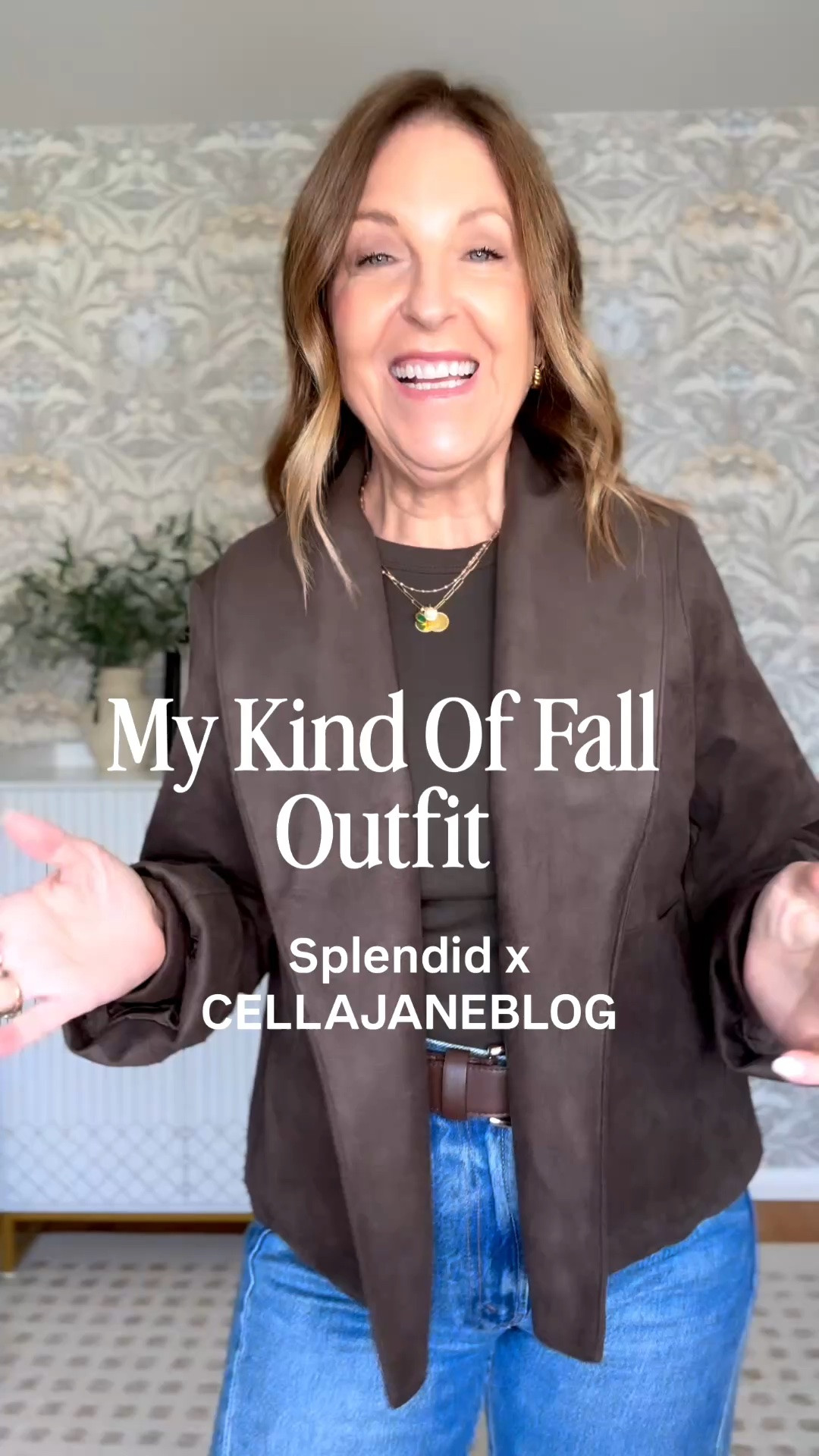 This is an easy fall outfit that you can wear on repeat.  

I have a few new pieces from the Splendid x CELLAJANEBLOG fall collection that I really like.
I love the jacket's faux-suede look and petite-friendly length, and the scarf is a hero piece.  It will add interest to any outfit.

The jacket is a little oversized but fits tts. I'm wearing size XS. The shirt runs tts. The jeans run tts. For a trimmer fit and to stay between sizes, go down a size. I'm wearing size 25.

#LTKOver40 #LTKPetite #LTKSeasonal