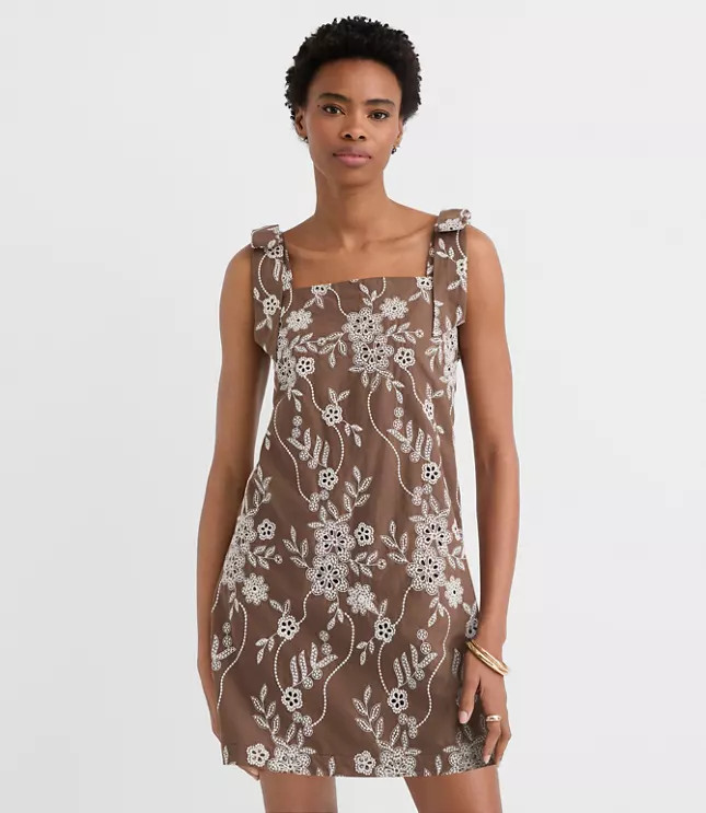 Petite Floral Eyelet Tie Strap Mini Dress | LOFT