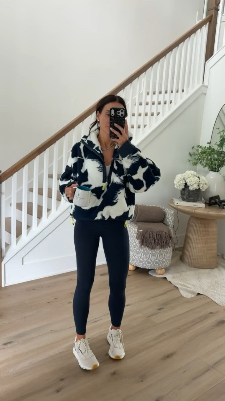 Free People knows how to make a fleece interesting! I love the bold navy and cream print, oversized collar, and little pops of color. Such a fun layer to throw on with leggings or denim. Wearing size S.
Free People jacket, Free People fleece, printed fleece jacket, navy fleece, cozy fall jacket, patterned jacket, fall outerwear, casual fall outfit, oversized fleece, athleisure outfit, fall fashion, annabrstyle