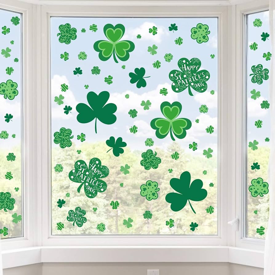 St Patricks Day Window Clings, Shamrock Stickers for St Patricks Day Decorations, 109 PCS Reusabl... | Amazon (US)