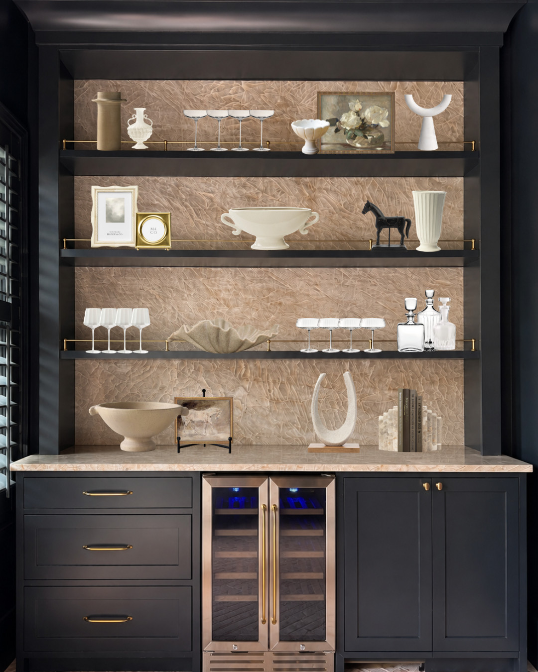 Beautiful wet bar shelf styling! 

 #LTKselfcare #LTKU #LTKHome