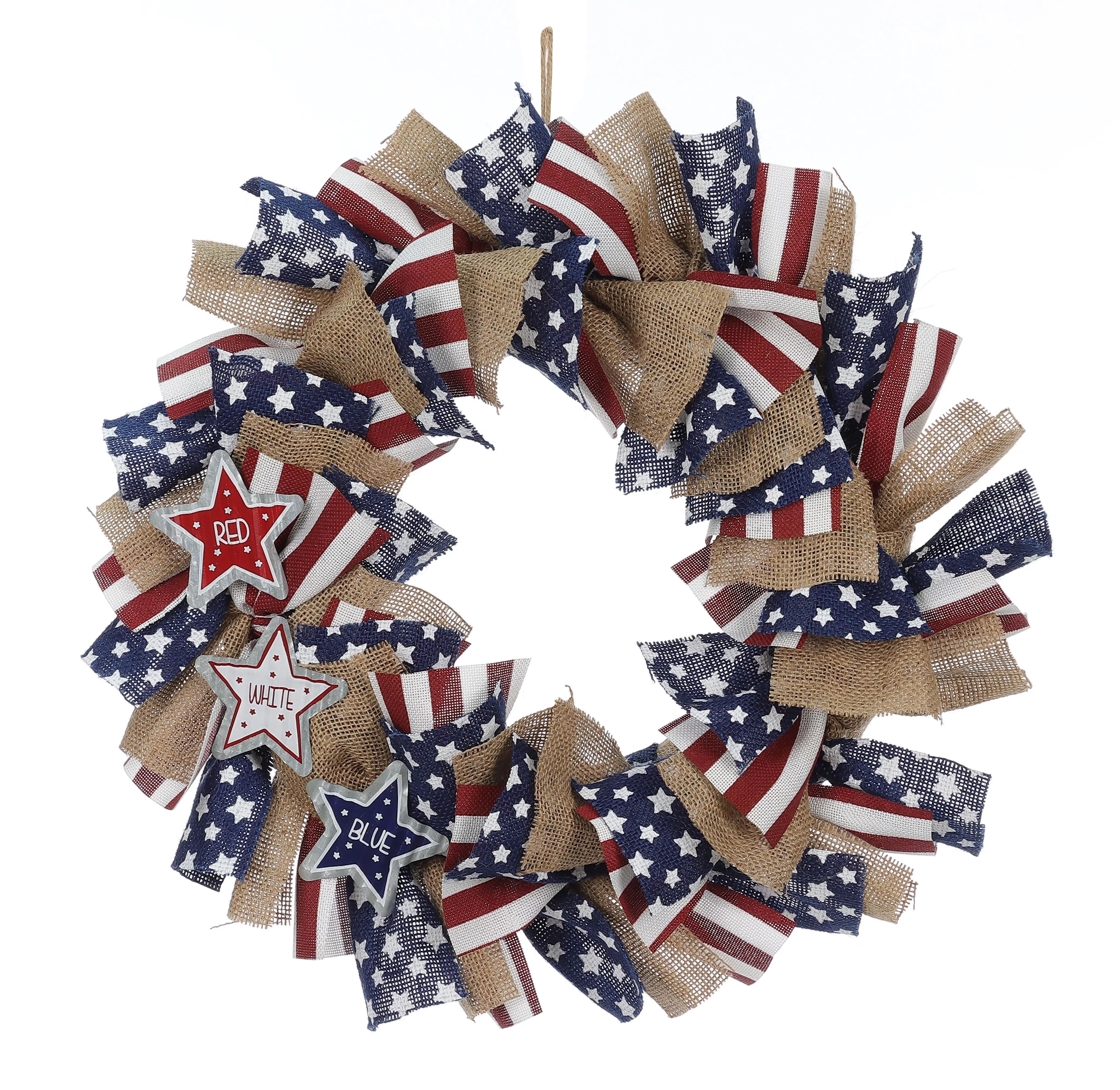 4th of July Patriotic 18" Gingham Wreath , Galvanized Metal Star, Red/White/Blue -Way to Celebrat... | Walmart (US)