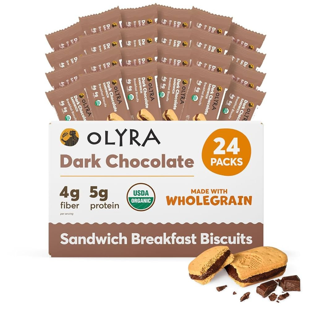 Olyra Dark Chocolate Sandwich Breakfast Biscuits, Healthy Snacks for Adults and Kids, Low Sugar, ... | Amazon (US)