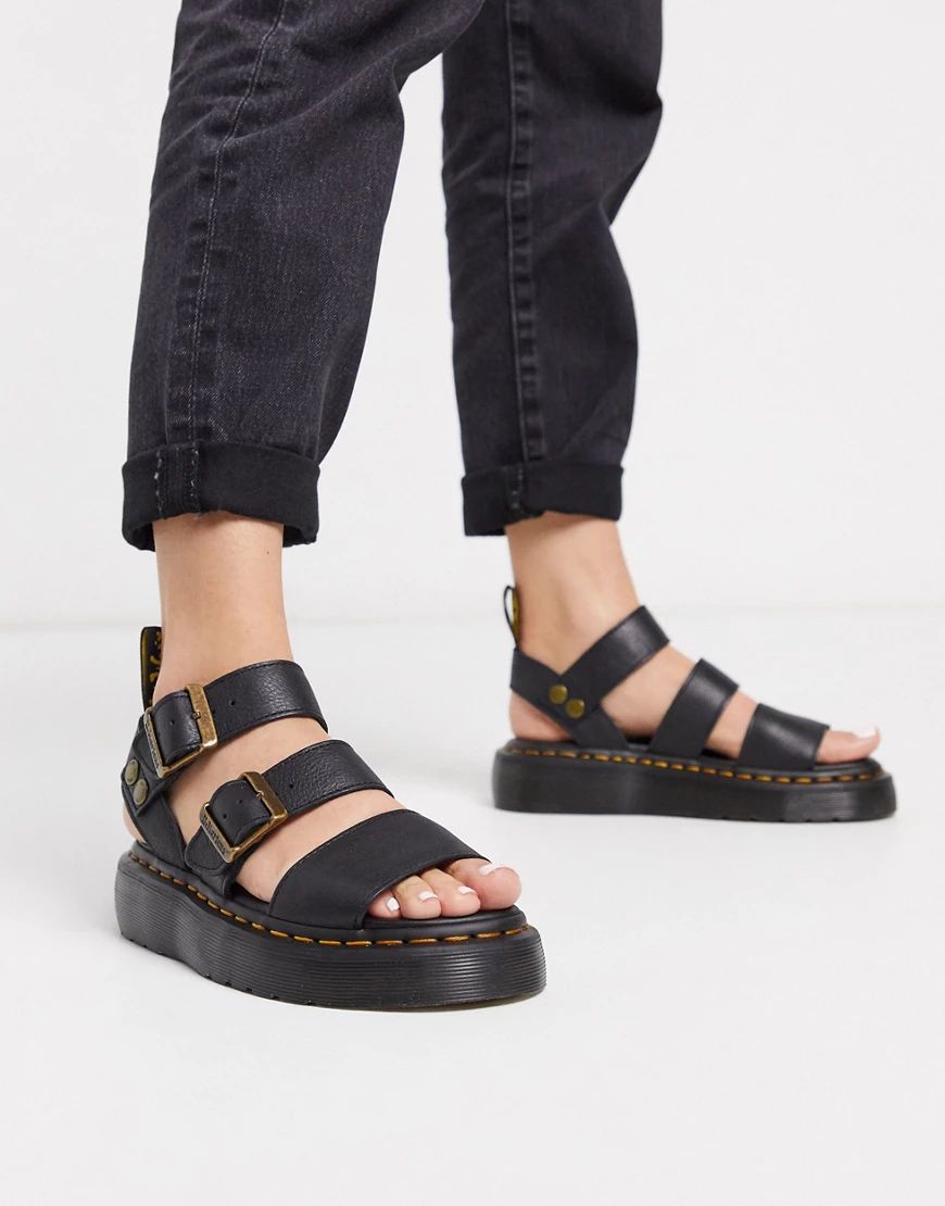 Dr Martens Gryphon leather chunky sandals with gold hardware in black | ASOS (Global)