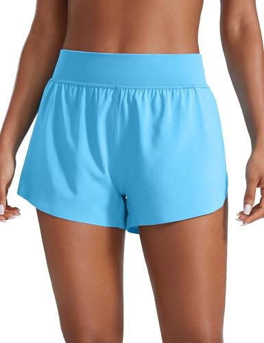 CRZ YOGA High Waisted Dolphin Athletic Running Shorts for Women 3" High Split Comfy Mesh Liner for Gym Workout Track Kayak Blue XX-Small | Amazon (US)