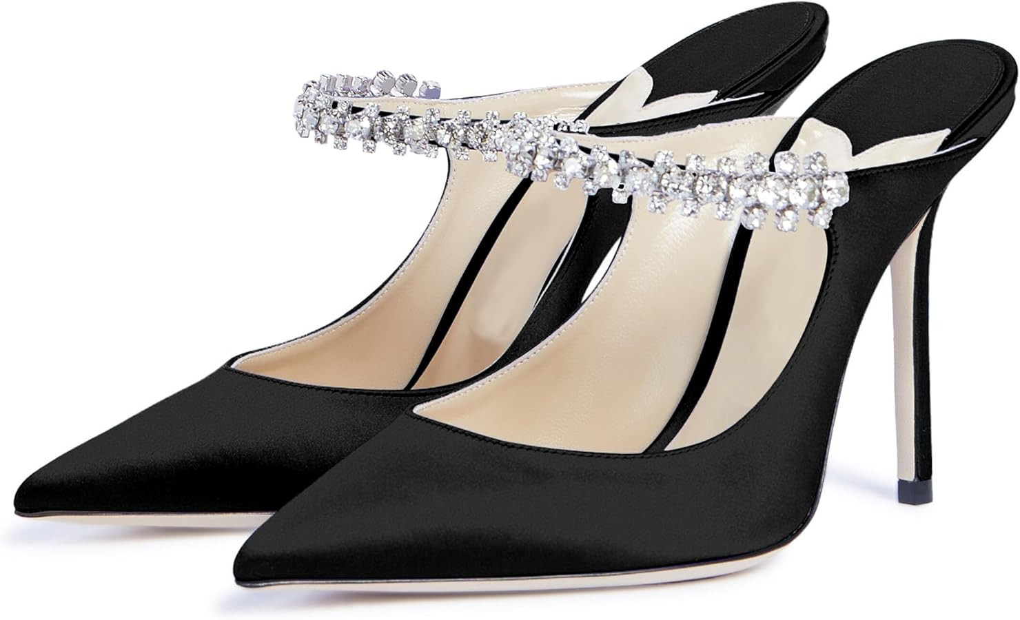 Jimishow Mule Heels Pointed Toe Heeled Mules for Women Strappy Satin Heels Slip On Wedding Shoes ... | Amazon (US)