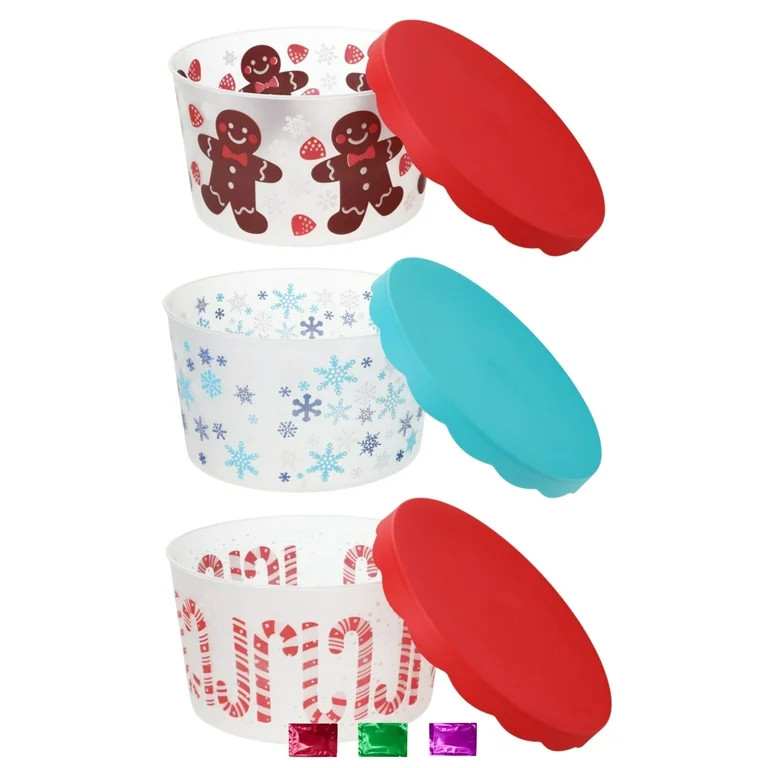 Christmas Food Storage Container Set of 3 with Lids, Holiday-Themed Plastic Bowls for Cookies Can... | Walmart (US)