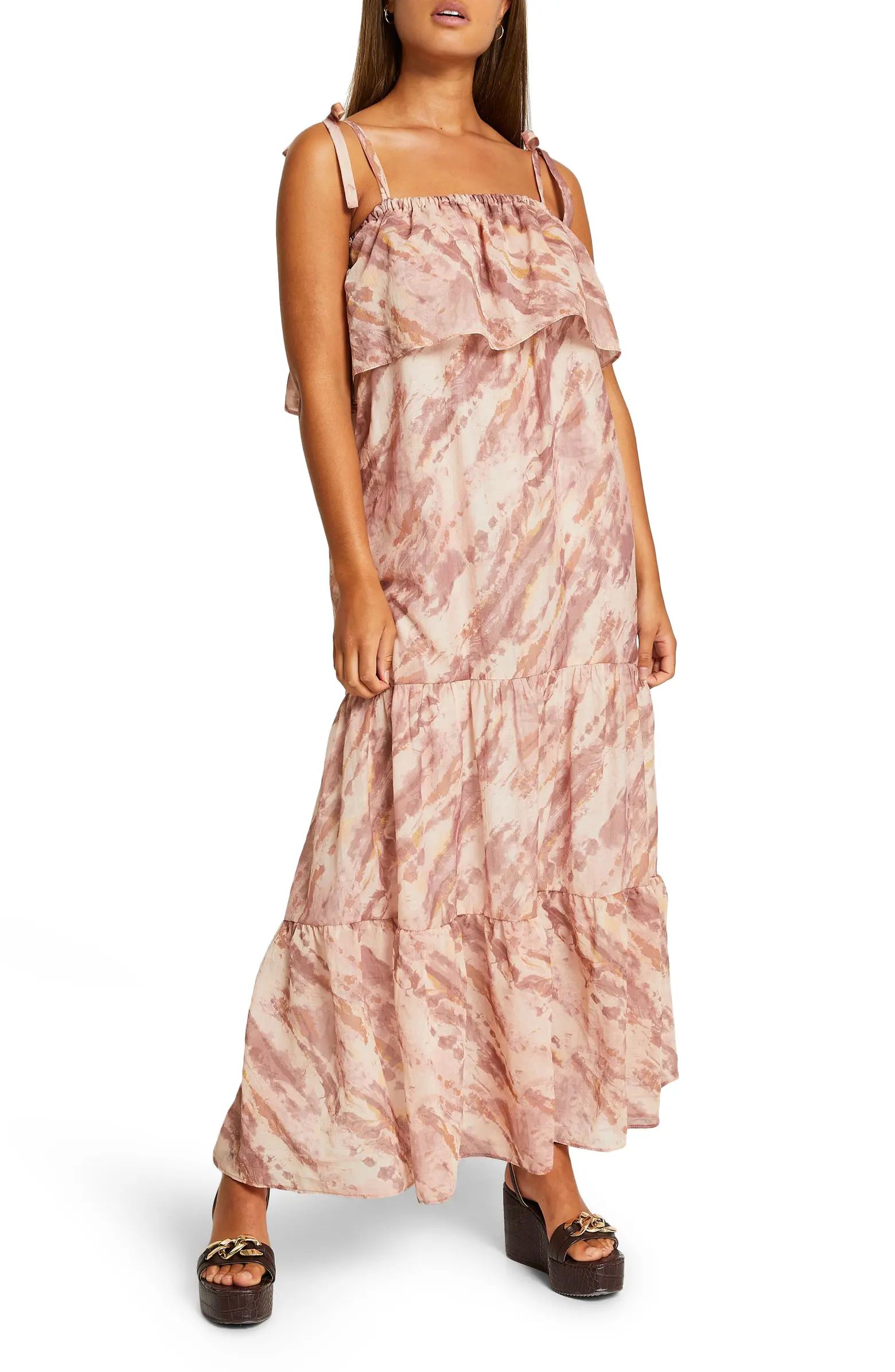 RIVER ISLAND Marble Tie Shoulder Maxi Dress | Nordstrom | Nordstrom