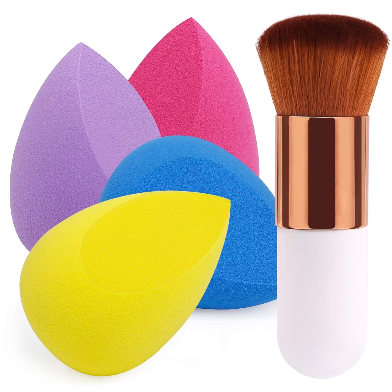 BEAKEY 4+1Pcs Makeup Sponges with Powder Brush, Foundation Blending Sponge for Liquid Cream and P... | Amazon (US)