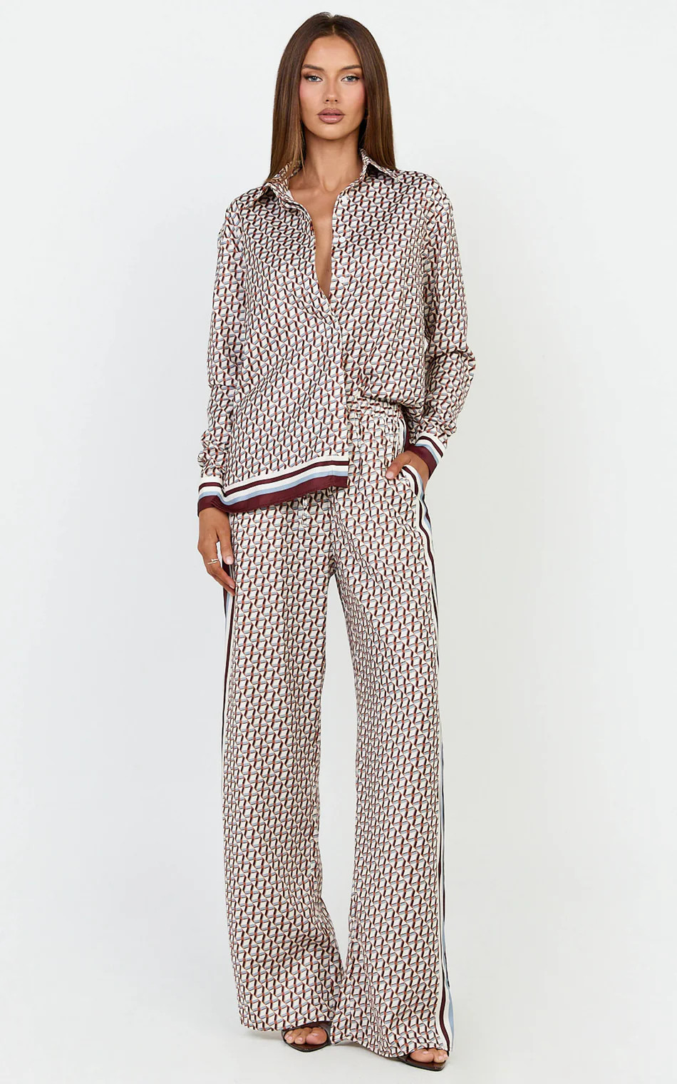 Geo Border Print High Elasticated Waist Relaxed Trousers in Geo Border Print | Showpo (US, UK & Europe)