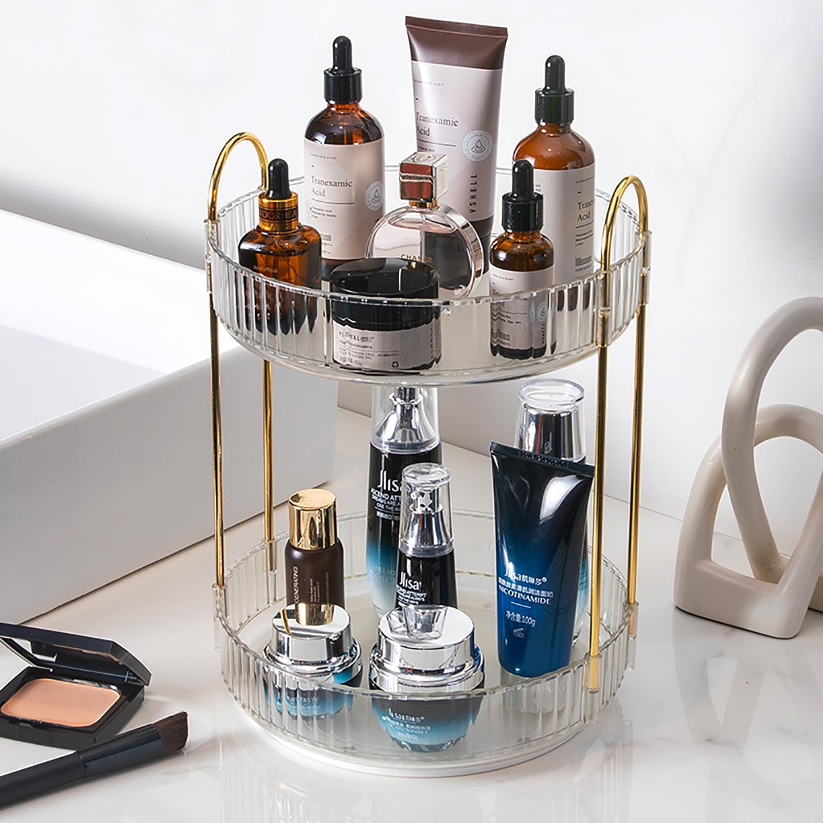 Rotating Makeup Organizer Countertop 2 Tier Lazy Susan Trays Clear Skincare Perfume Storage for B... | Amazon (US)