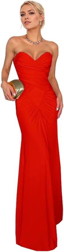 Strapless Mermaid Prom Dresses 2026 Sweetheart Satin Pleated Bodycon Backless Sexy Long Formal Ev... | Amazon (US)