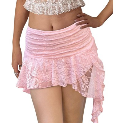 Imily Bela Y2K Fairy Mini Skirt Low Rise Pleated Asymmetrical Lace Layered Pink M | Target
