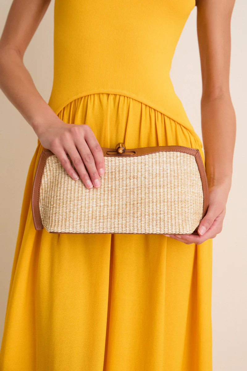 Cognac and Raffia Lock Clutch | Tuckernuck (US)