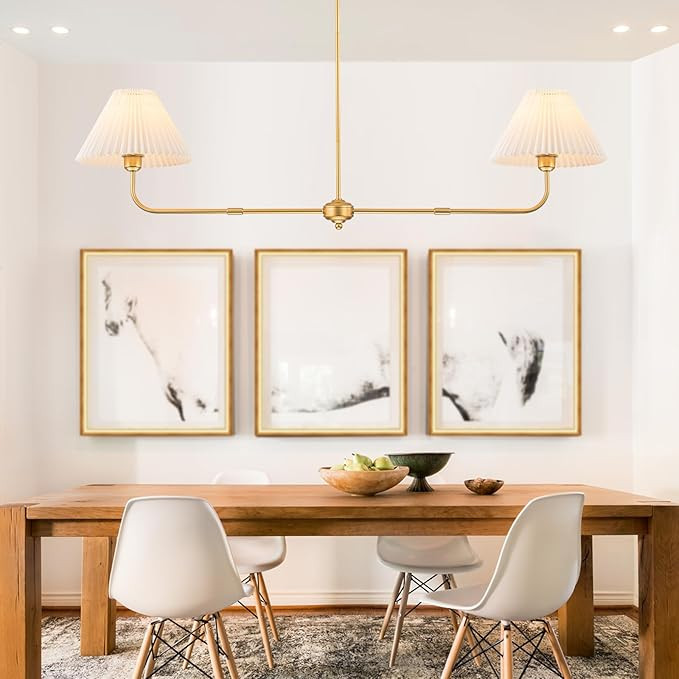 Gold Linear Chandelier, 2-Light Modern Chandelier for Dining Room Light Fixture, Kitchen Island L... | Amazon (US)