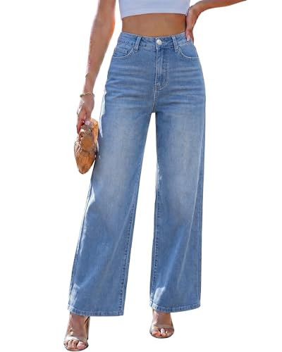 LookbookStore Wide Leg Jeans Baggy Pants Women High Waisted Jeans for Women Wide Leg Cool Blue Size X-Large 16 18 | Amazon (US)
