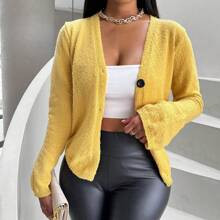 Ladies Solid Color Long Sleeve Cardigan | SHEIN