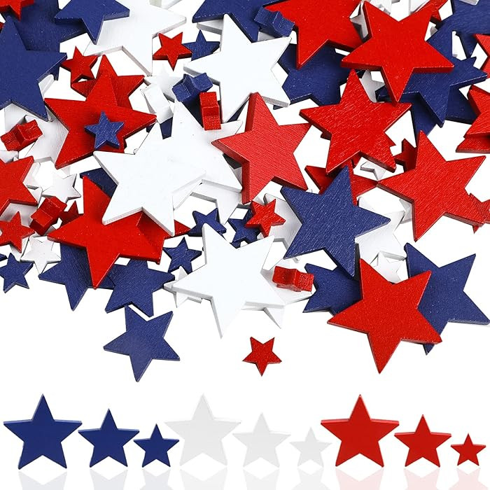 120pcs 4th of July Wood Stars Ornament Patriotic Wooden Star for Crafts Independence Day Memorial... | Amazon (US)
