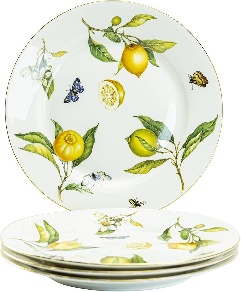 Gracie China by Coastline Imports Gracie China Lemons Butterfly Bee Garden 8.25-Inch Set of 4 Por... | Amazon (US)
