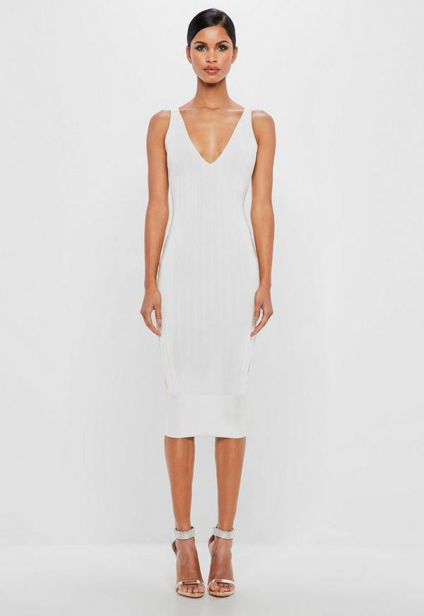 Peace + Love White Bandage Scoop Back Midi Dress | Missguided (US & CA)