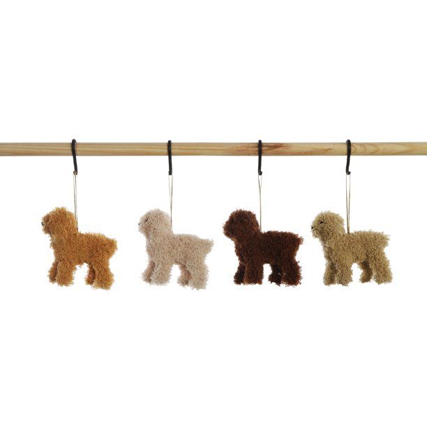 Fuzzy Carmel Chocolate Brown Yellow Poodle 4 x 4 Faux Fur Decorative Hanging Ornament Set 4 - Wal... | Walmart (US)