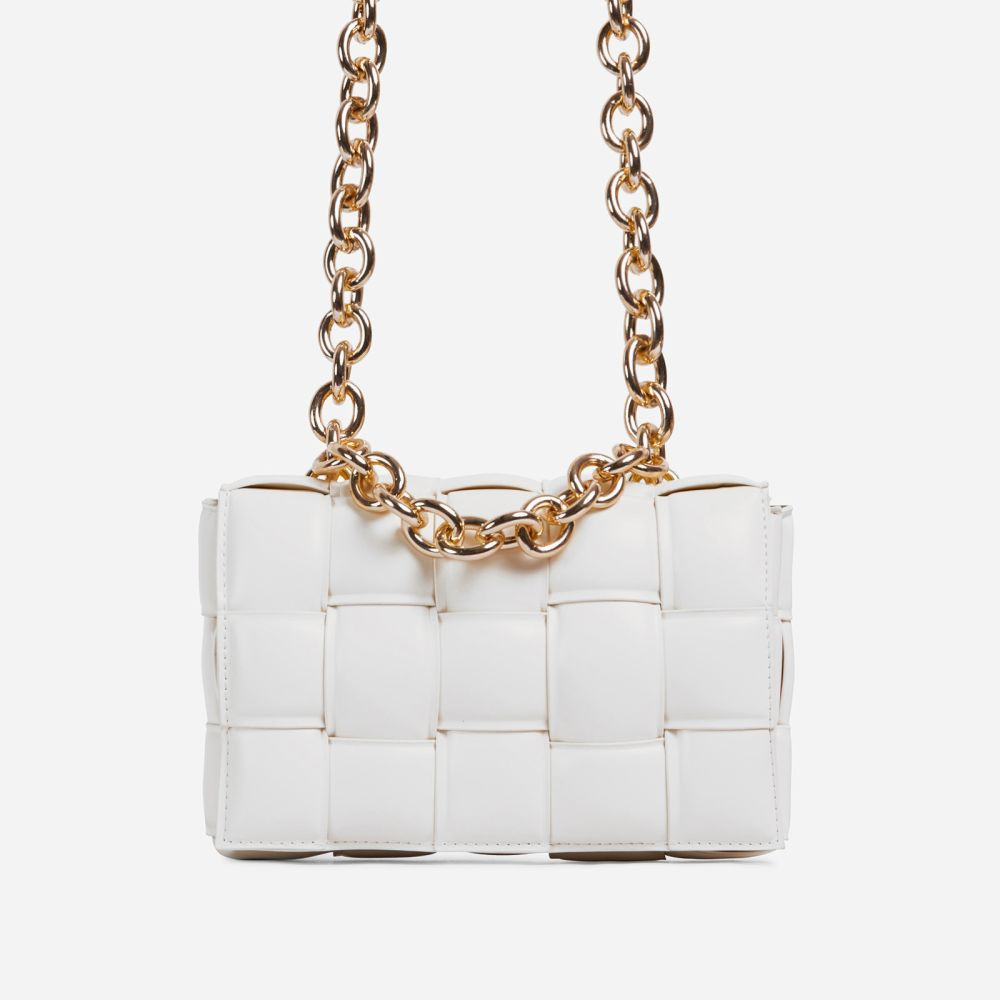 Jackson Chain Detail Quilted Shoulder Bag In White Faux Leather | EGO (UK)