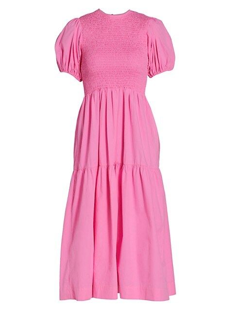 Puff-Sleeve Tiered Midi Dress | Saks Fifth Avenue