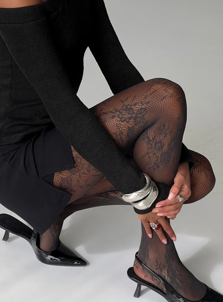Marigolde Sheer Lace Tights Grey | Princess Polly US