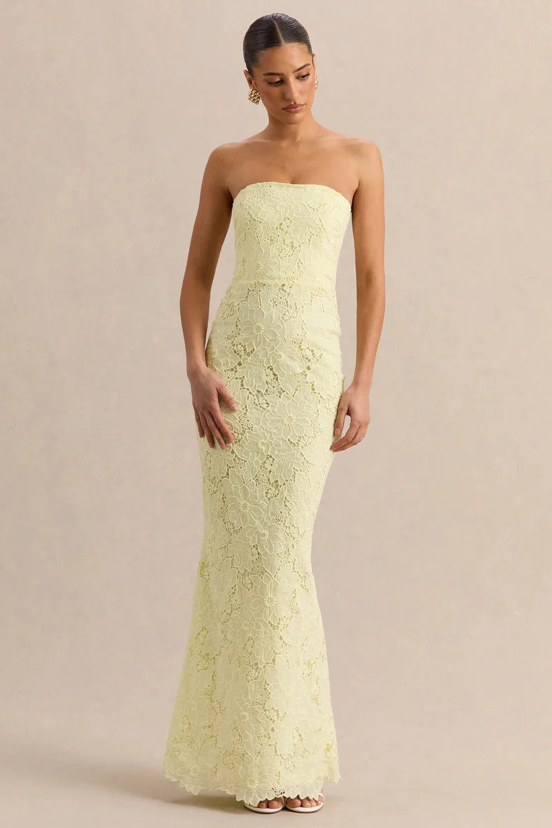 Suzie  Lemon Lace Bandeau Maxi Dress | Club L London