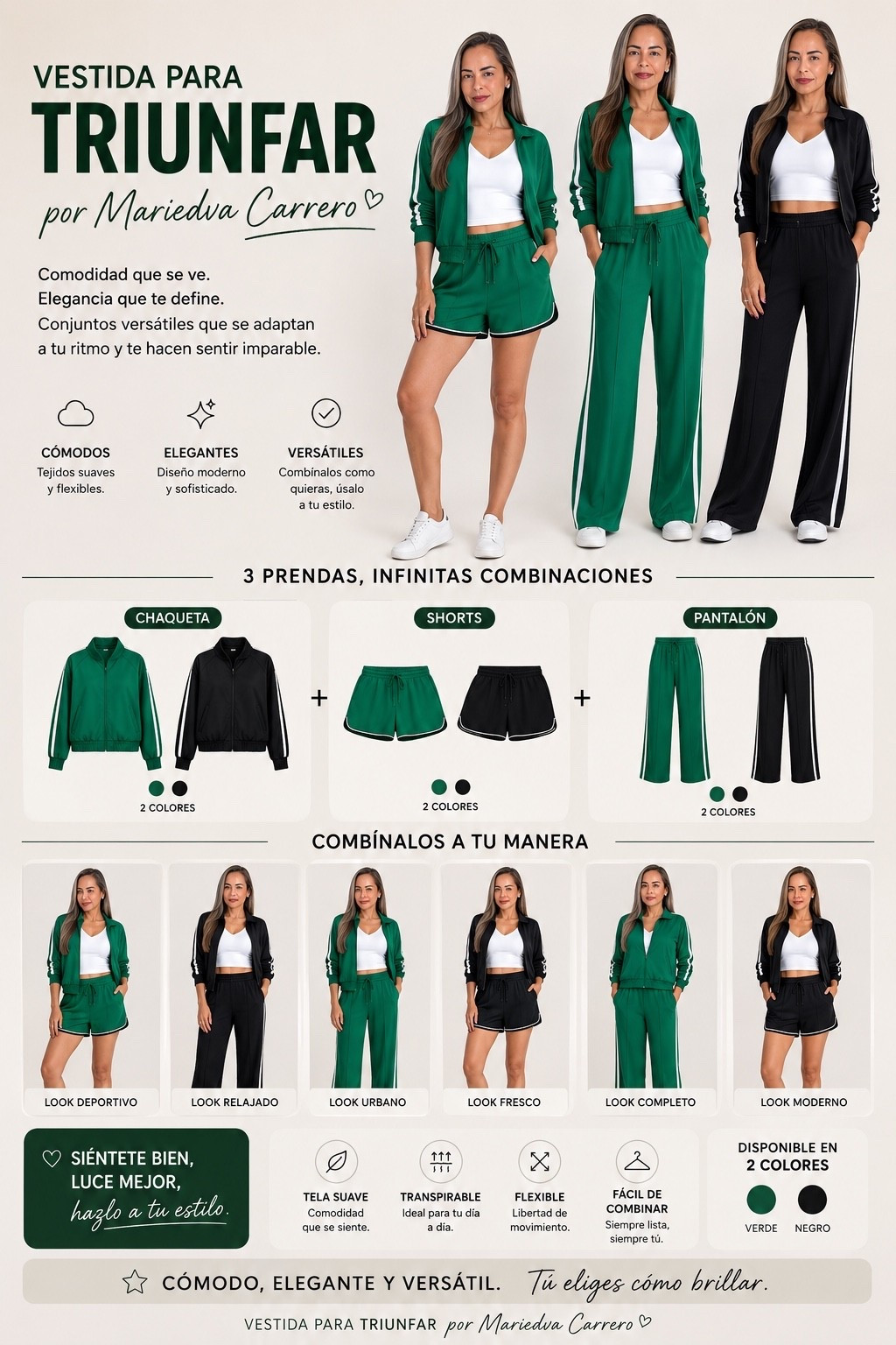 ✨ Comodidad que se ve. Elegancia que se siente.

Este set se convirtió en una de mis opciones favoritas para crear looks versátiles, modernos y fáciles de combinar sin perder el estilo. 🤍

Lo amo porque puedes usarlo de forma relajada con shorts para el día a día, elevarlo con el pantalón para un look más sofisticado o mezclar ambos estilos según la ocasión.

✔️ Tela suave y cómoda
✔️ Corte elegante que estiliza
✔️ Perfecto para viajar, salir o crear looks effortless chic
✔️ Disponible en verde y negro

Porque vestir cómoda no significa dejar de verte espectacular. ✨

Vestida para triunfar
por Mariedva Carrero

#LTKvlog #LTKmomlife #LTKSeasonal