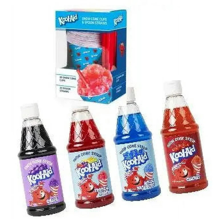 Kool-Aid Snow Cone Syrup Kit with 20 Strip Cups & Straws and 16-Ounce Snow Cone Syrups ~ (Cherry~... | Walmart (US)