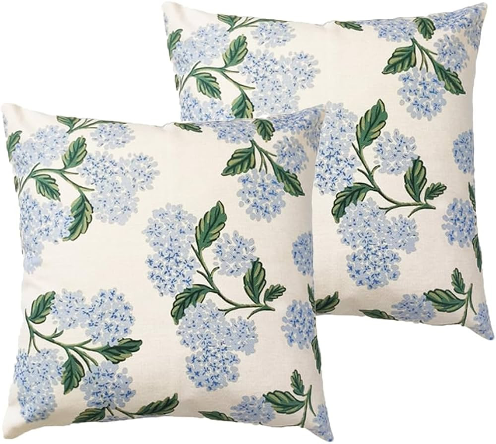 Btyrle Blue Hydrangea Flower Throw Pillow Covers 20x20 Inch Set of 2 Decorative Farmhouse Cotton ... | Amazon (US)