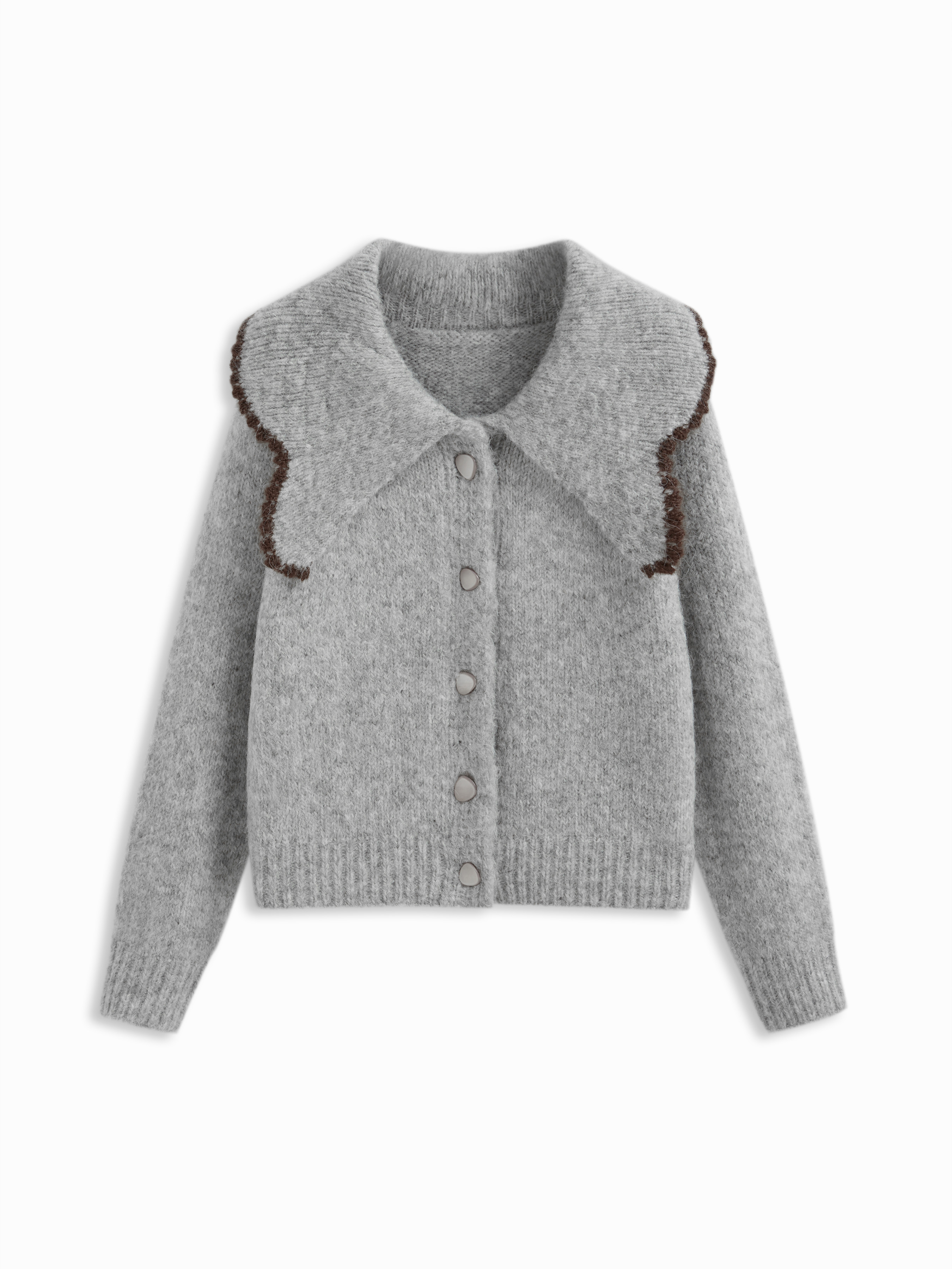 Knit Fabric Knit Contrasting Binding Collar Oversized Cardigan For Daily Casual | Cider