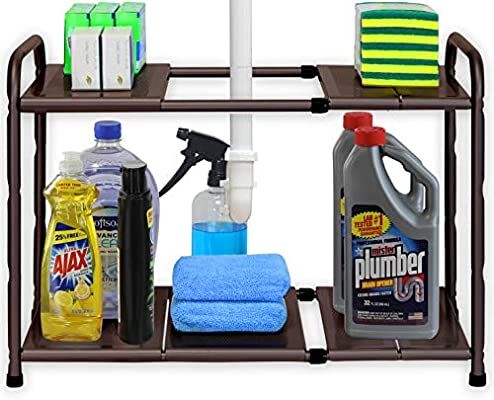 Simple Houseware Under Sink 2 Tier Expandable Shelf Organizer Rack, Bronze (Expand from 15 to 25 ... | Amazon (US)