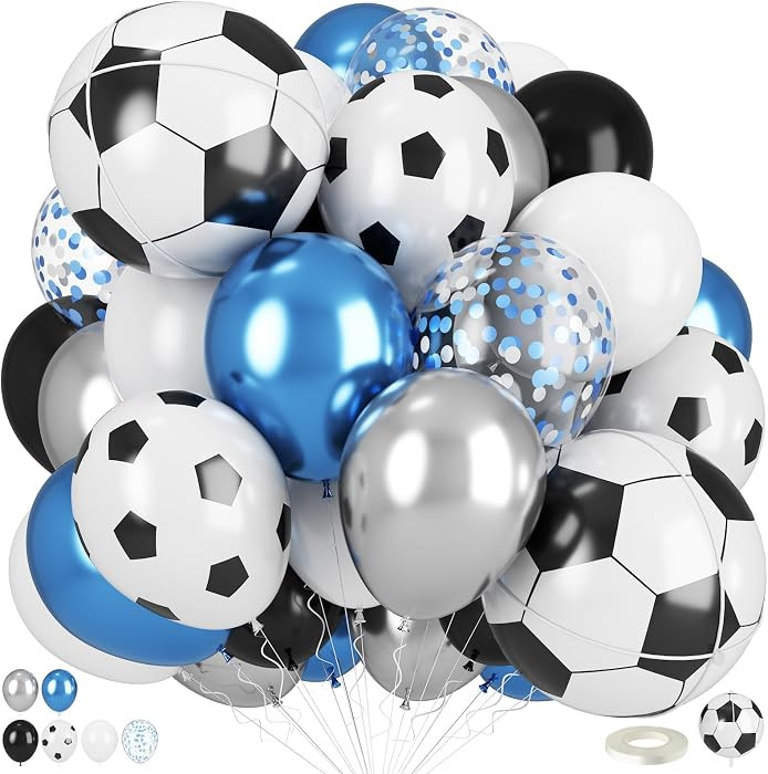 Soccer Balloons, Metallic Blue Silver Balloons with 18 Inch Soccer Ball Foil Print Balloon for Sp... | Amazon (US)