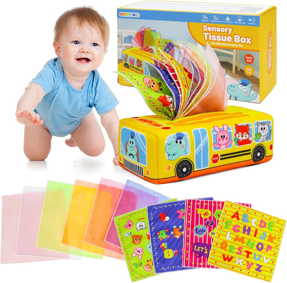 OKOOKO Tissue Box Toy for Baby 6 to 12 Months Soft Stuffed Sensory Toy Strengthen Pincer Grasp Mo... | Amazon (US)