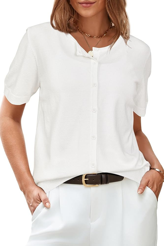 Arach&Cloz Women's 2025 Summer Lightweight Cropped Cardigan Short Sleeve Crew Neck Bolero Shrug C... | Amazon (US)