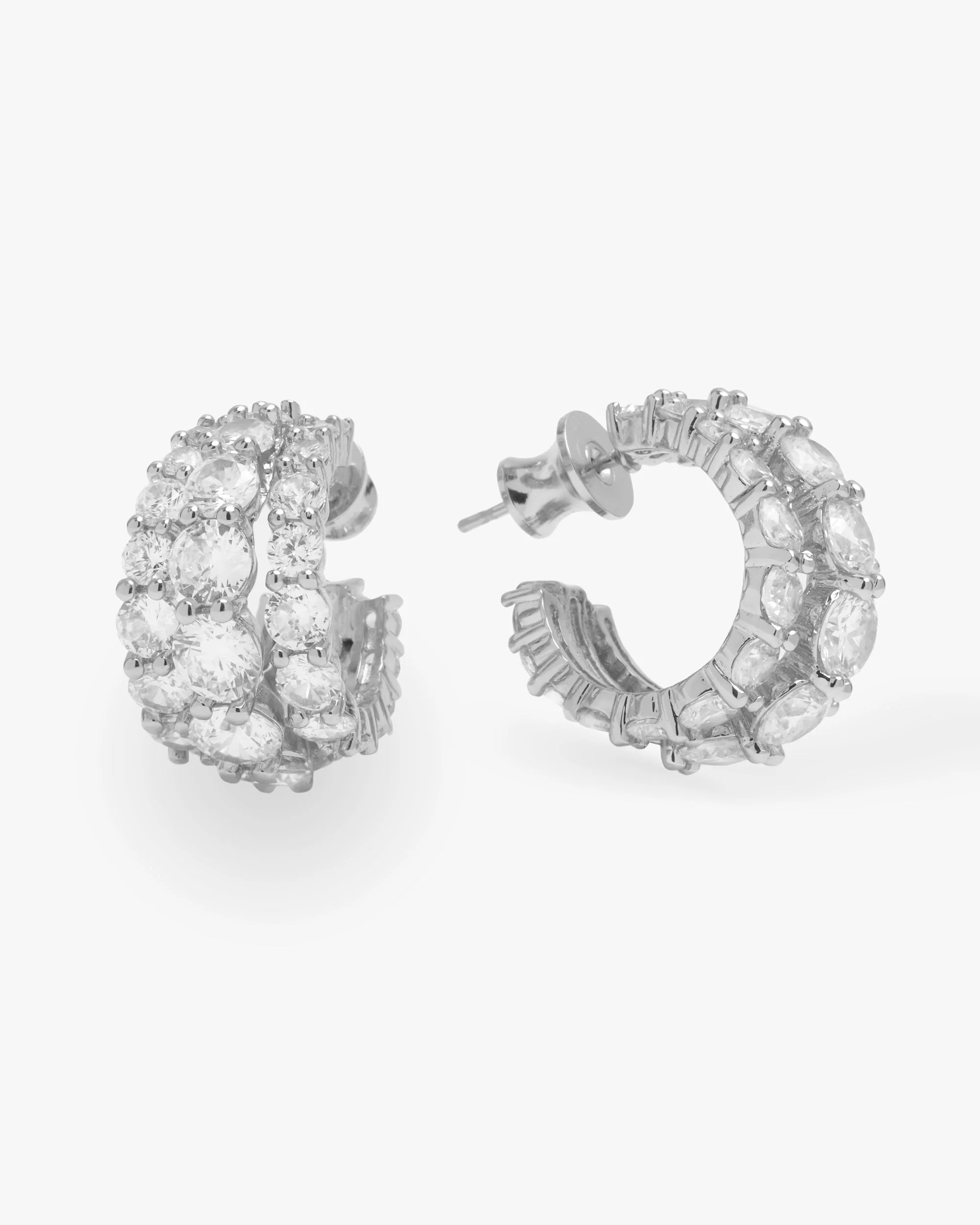 "Oh She Fancy" Triple Diamond Hoops - Silver|White Diamondettes | Melinda Maria Jewelry