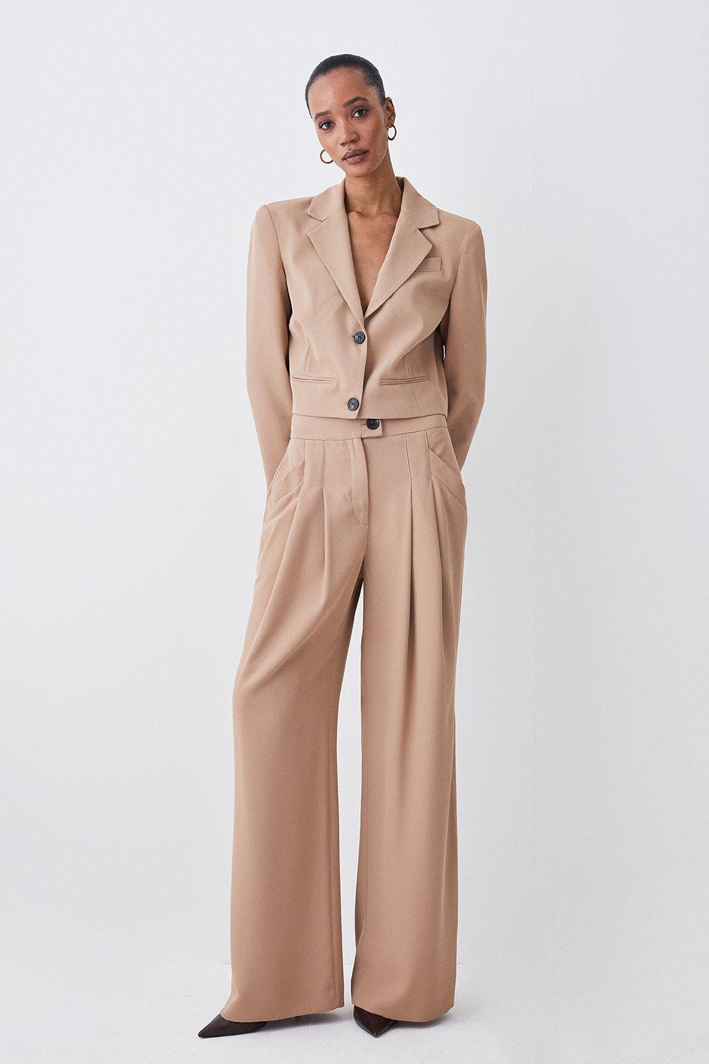 Soft Twill Button Wide Leg Pants | Karen Millen US