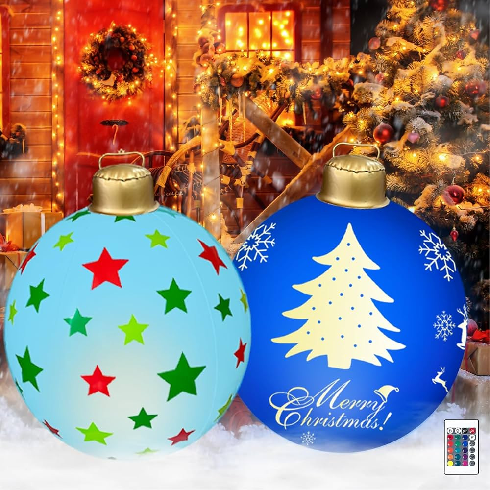 2 PCS Giant Inflatable Christmas Ball Decorations, 24 Inch Light Up PVC Outdoor Christmas Decorat... | Amazon (CA)