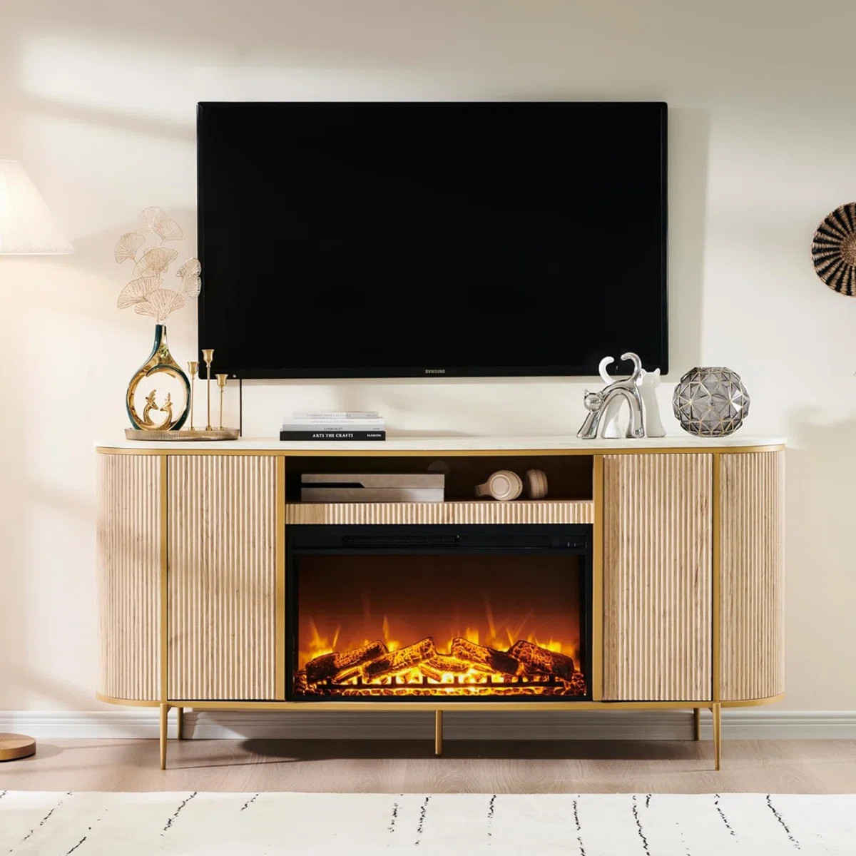 Iyes 70"W Media Console TV Stand for TVs up to 78" with Electric Fireplace Included | Wayfair North America
